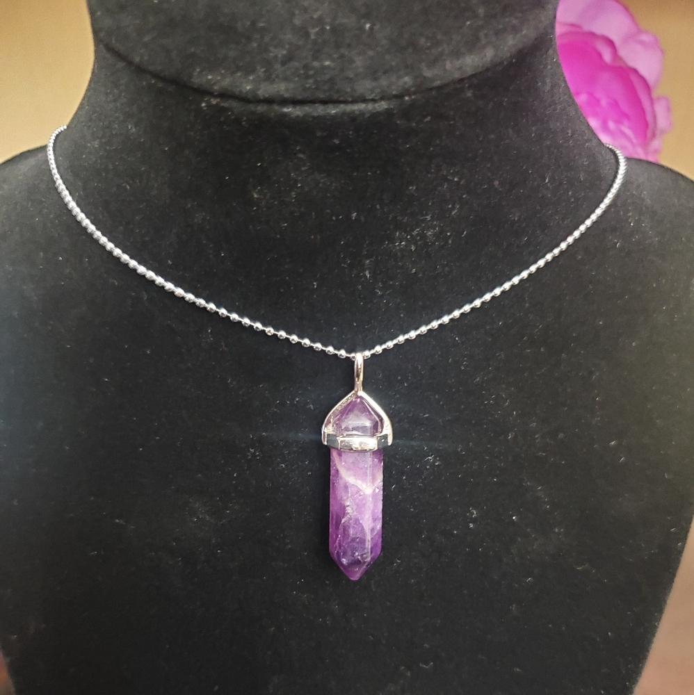 Natural Amethyst Crystal Pendant Healing Quartz Stone Point Necklace - Picture 4 of 16